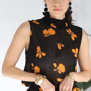 Ganni Mock Neck Sleeveless Floral Top